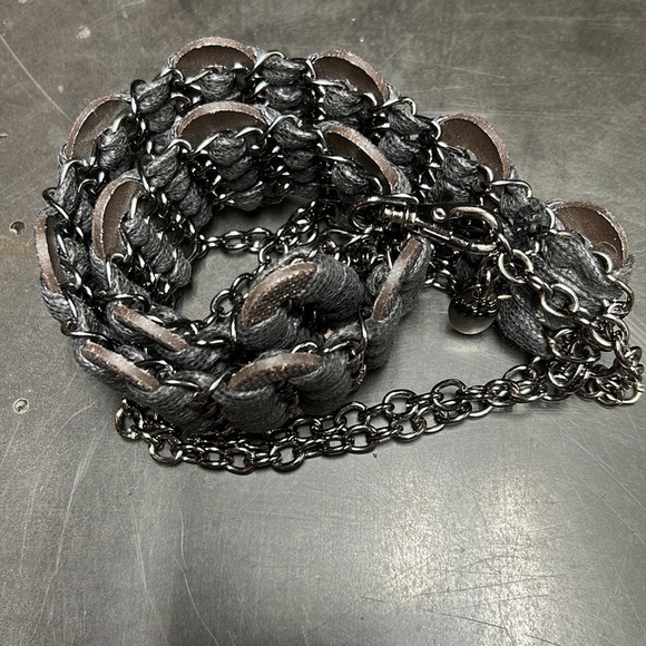 Chicos belt adjustable copper sequin ovals linked by weaving ovals with chain. main image 6